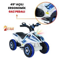 Uj Toys Müzikli ve Led Işıklı Akülü Atv 6V Safari-Beyaz Polis