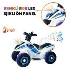 Uj Toys Müzikli ve Led Işıklı Akülü Atv 6V Safari-Beyaz Polis