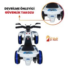 Uj Toys Müzikli ve Led Işıklı Akülü Atv 6V Safari-Beyaz Polis