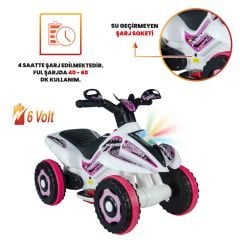 Uj Toys Müzikli ve Led Işıklı Akülü Atv 6V Safari-Beyaz Prenses