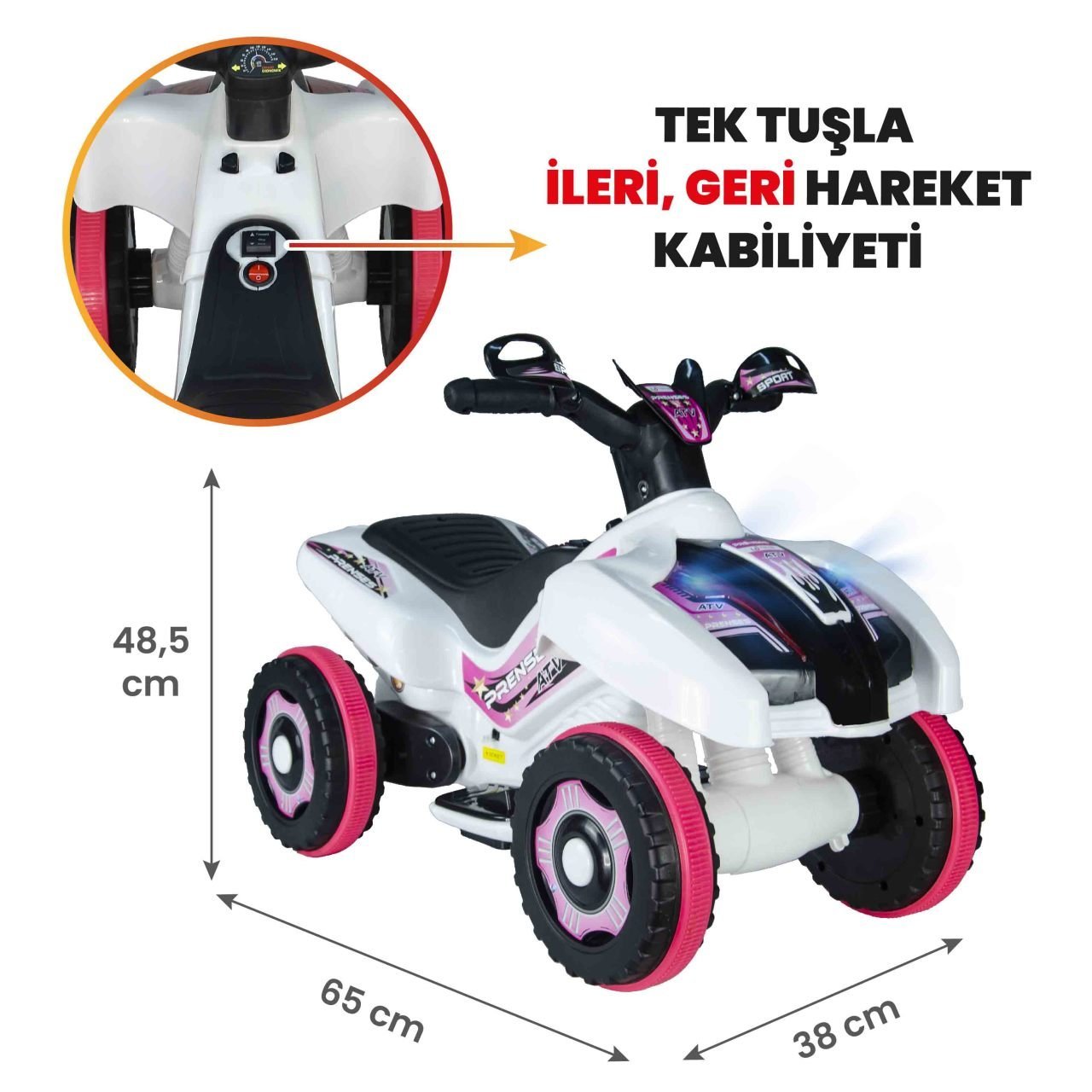 Uj Toys Müzikli ve Led Işıklı Akülü Atv 6V Ranger-Beyaz Prenses