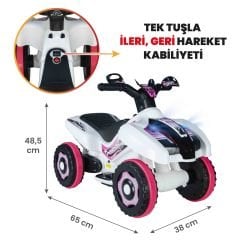 Uj Toys Müzikli ve Led Işıklı Akülü Atv 6V Ranger-Beyaz Prenses