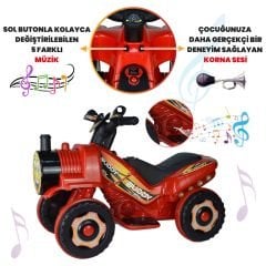 Uj Toys Müzikli ve Led Işıklı Akülü Atv 6V Buddy-Kırmızı