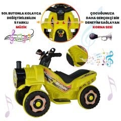 Uj Toys Müzikli ve Led Işıklı Akülü Atv 6V Buddy-Sarı