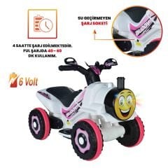 Uj Toys Müzikli ve Led Işıklı Akülü Atv 6V Buddy-Beyaz Prenses