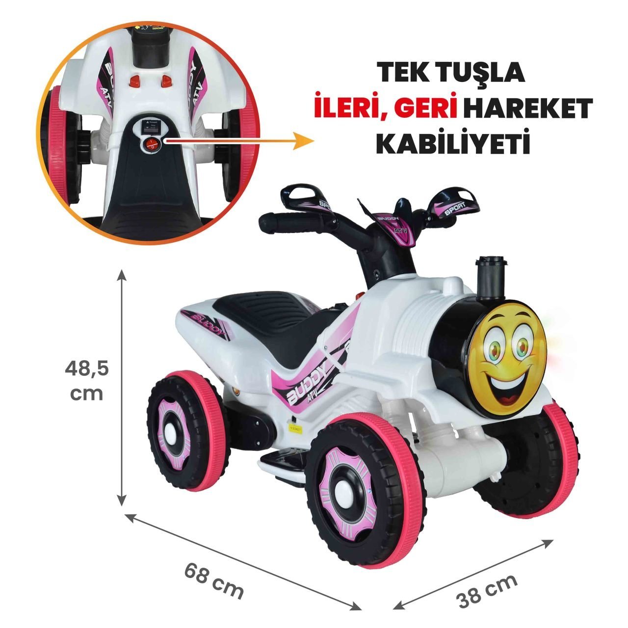 Uj Toys Müzikli ve Led Işıklı Akülü Atv 6V Buddy-Beyaz Prenses