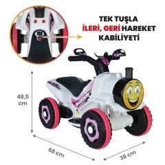 Uj Toys Müzikli ve Led Işıklı Akülü Atv 6V Buddy-Beyaz Prenses