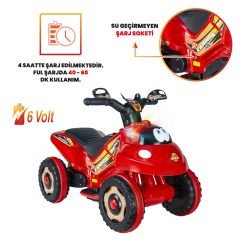 Uj Toys Müzikli ve Led Işıklı Akülü Atv 6V Karınca-Kırmızı