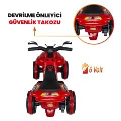 Uj Toys Müzikli ve Led Işıklı Akülü Atv 6V Karınca-Kırmızı