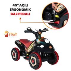 Uj Toys Müzikli ve Led Işıklı Akülü Atv 6V Karınca-Siyah