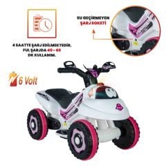 Uj Toys Müzikli ve Led Işıklı Akülü Atv 6V Karınca-Beyaz Prenses