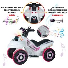 Uj Toys Müzikli ve Led Işıklı Akülü Atv 6V Karınca-Beyaz Prenses