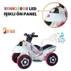 Uj Toys Müzikli ve Led Işıklı Akülü Atv 6V Karınca-Beyaz Prenses