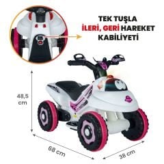 Uj Toys Müzikli ve Led Işıklı Akülü Atv 6V Karınca-Beyaz Prenses