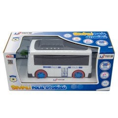 Uj Toys Sesli ve Işıklı Çarp Dön Sevimli Polis Otobüsü-Beyaz