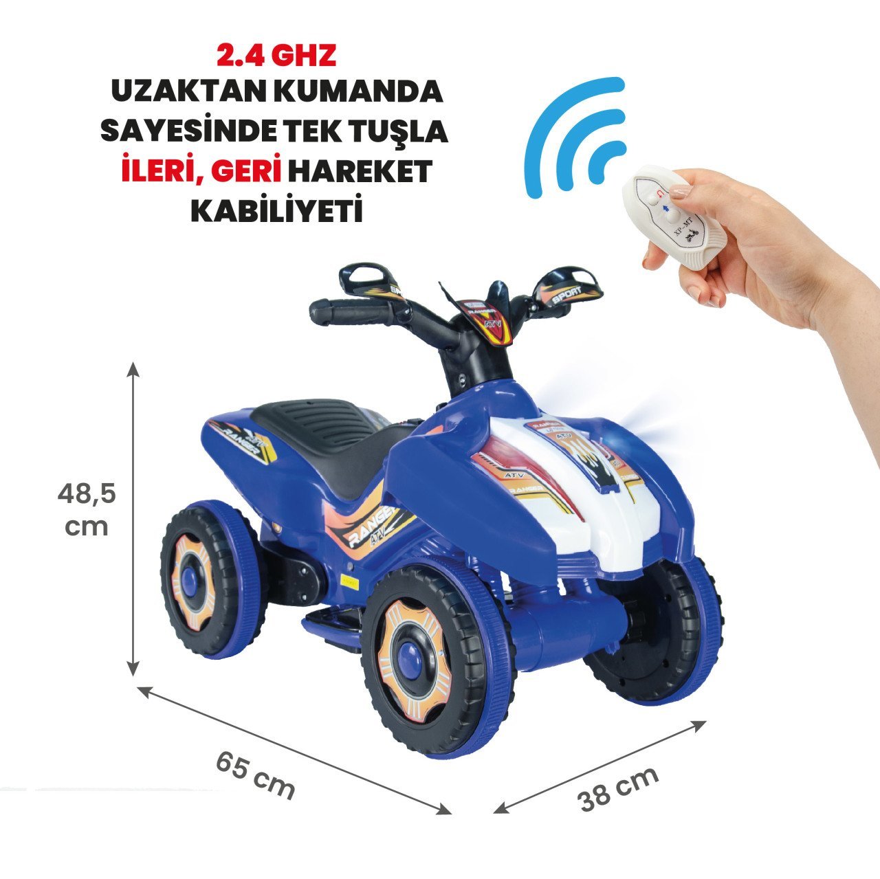 Uj Toys Uzaktan Kumandalı Akülü Atv 6V Ranger-Mavi