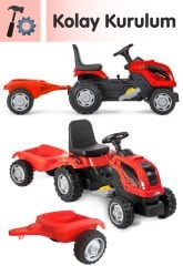 UJTOYS - KUMANDALI AKÜLÜ 6V KIRMIZI RÖMORKLU TRAKTÖR