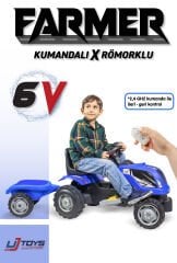 UJTOYS - KUMANDALI AKÜLÜ 6V MAVİ RÖMORKLU TRAKTÖR
