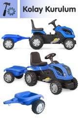 UJTOYS - KUMANDALI AKÜLÜ 6V MAVİ RÖMORKLU TRAKTÖR