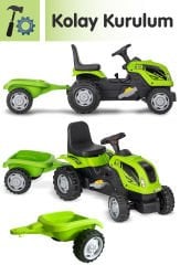 UJTOYS - KUMANDALI AKÜLÜ 6V YEŞİL RÖMORKLU TRAKTÖR