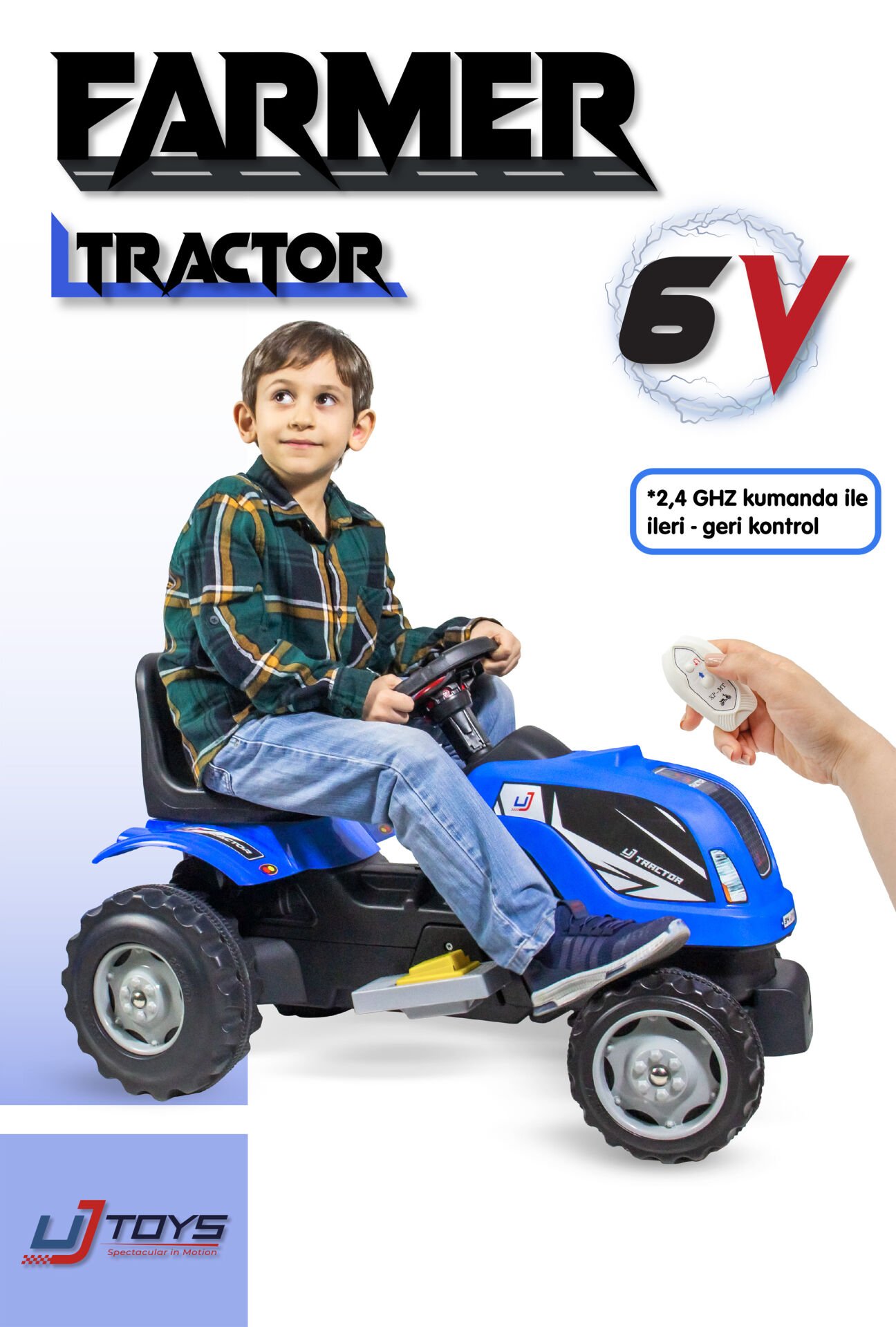 UJTOYS - KUMANDALI AKÜLÜ 6V MAVİ TRAKTÖR