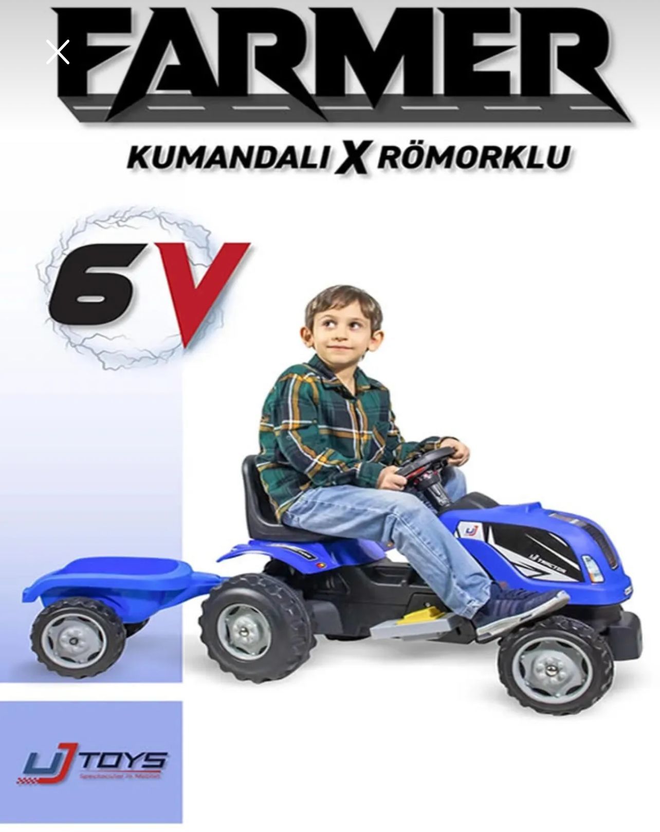 UJTOYS - MAVİ RÖMORKLU AKÜLÜ TRAKTÖR