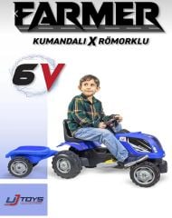 UJTOYS - MAVİ RÖMORKLU AKÜLÜ TRAKTÖR