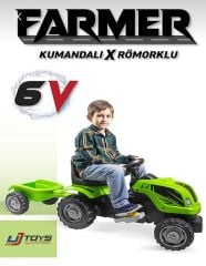 UJTOYS - YEŞİL RÖMORKLU AKÜLÜ TRAKTÖR
