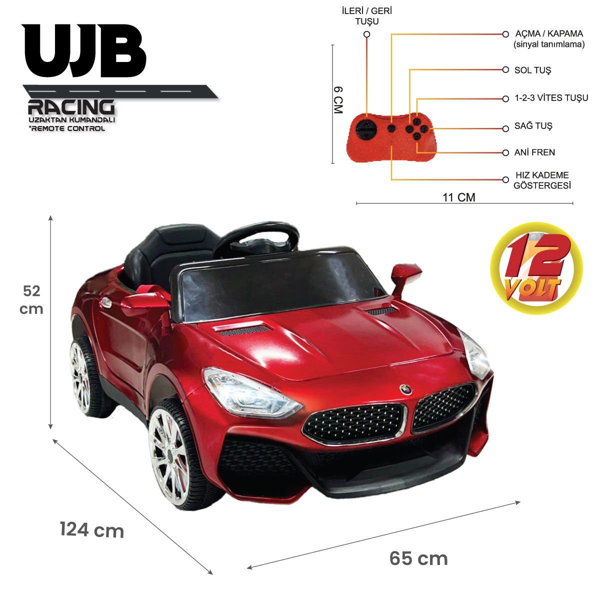 Uj Toys UJB Uzaktan Kumandalı Akülü Araba Metalik Kaplama Kırmızı